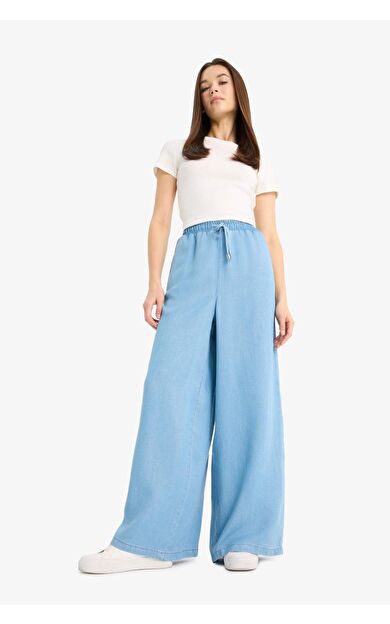 DeFacto Pull On Wide Leg Yüksek Bel Uzun Yumuşak Jean Yıkamalı Pantolon D8235AX25SMNM28