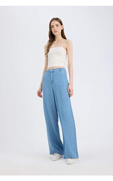 DeFacto Pull On Wide Leg Yüksek Bel Uzun Yumuşak Jean Yıkamalı Pantolon D8238AX25SMNM85