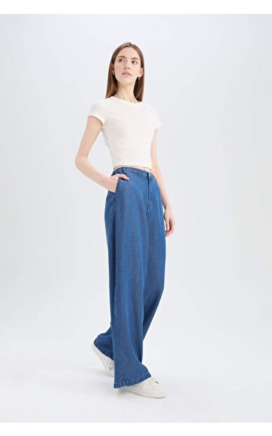 DeFacto Pull On Wide Leg Yüksek Bel Uzun Yumuşak Jean Yıkamalı Pantolon D8239AX25SMNM28