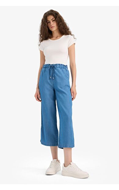 DeFacto Pull On Culotte Yüksek Bel Tensel Yıkamalı Pantolon D8241AX25SMNM28