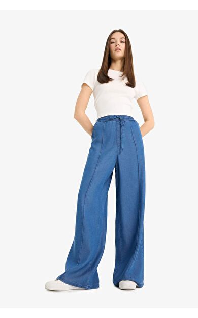 DeFacto Pull On Wide Leg Yüksek Bel Uzun Yumuşak Jean Yıkamalı Pantolon D8243AX25SMNM28