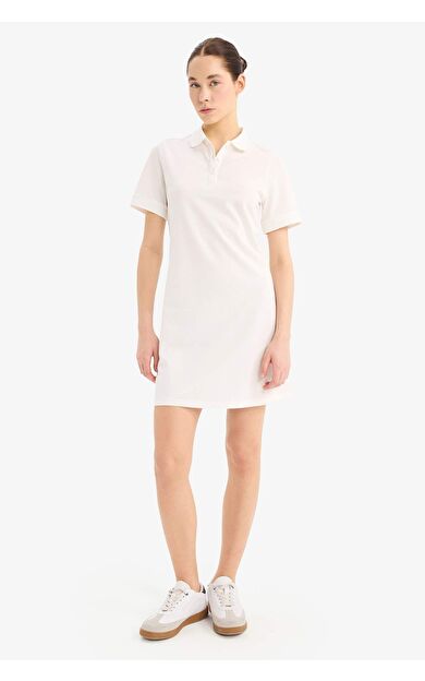Polo Yaka Pike Kısa Kollu Mini Elbise