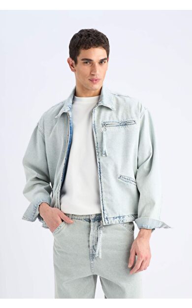 DeFacto Relax Fit Fermuarlı Jean Ceket
