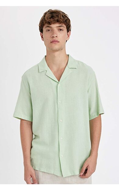 DeFacto Relax Fit Apaş Yaka Pamuklu Kısa Kollu Gömlek D8325AX24HSGN1181
