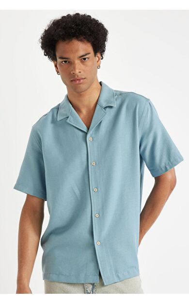DeFacto DeFactoFit Regular Fit Apaş Yaka Kısa Kollu Gömlek D8326AX24HSBE299