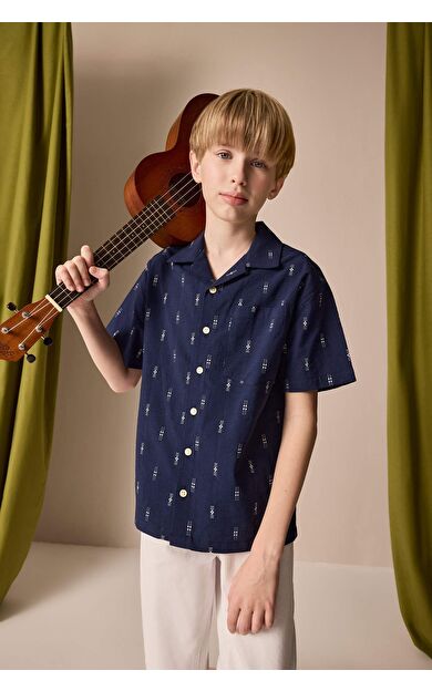 DeFacto Erkek Çocuk Oversize Geniş Kalıp Polo Yaka Brode Kısa Kollu Gömlek