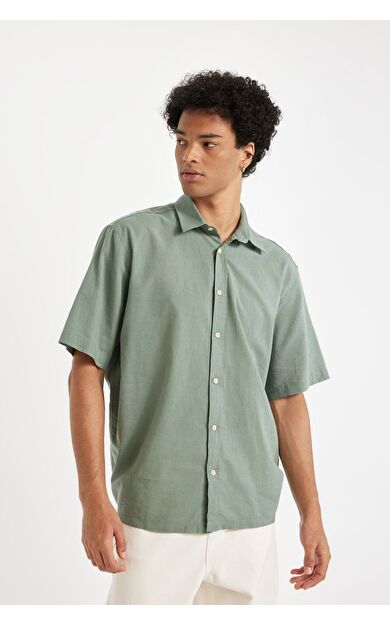 DeFacto DeFactoFit Relax Fit Poplin Kısa Kollu Gömlek D8352AX24HSGN1107