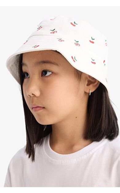 Kız Çocuk Desenli Pamuklu Bucket Şapka