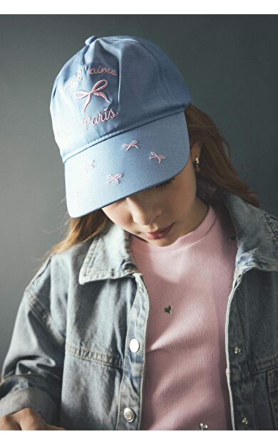 Kız Çocuk Nakışlı Jean Görünümlü Cap Şapka