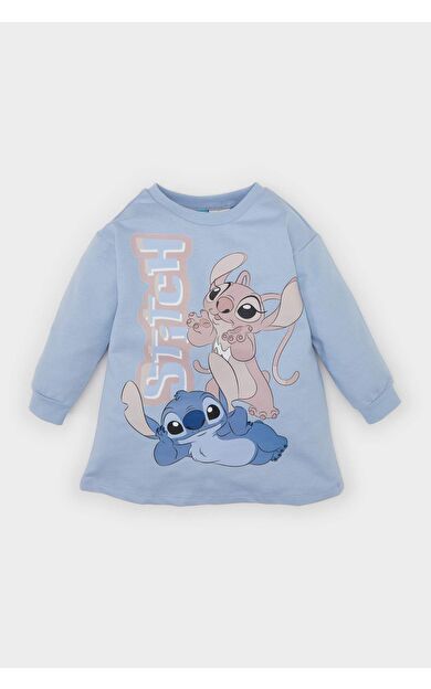DeFacto Kız Bebek Disney Lilo &amp; Stitch Uzun Kollu Sweatshirt Kumaşı Elbise