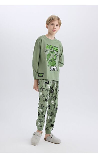 DeFacto Erkek Çocuk Xbox Pijama Takımı Bisiklet Yaka Uzun Kollu Üst Beli Lastikli Uzun Alt