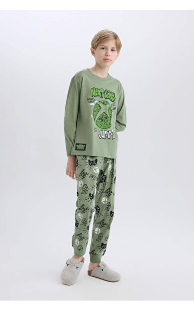 DeFacto Erkek Çocuk Xbox Pijama Takımı Bisiklet Yaka Uzun Kollu Üst Beli Lastikli Uzun Alt