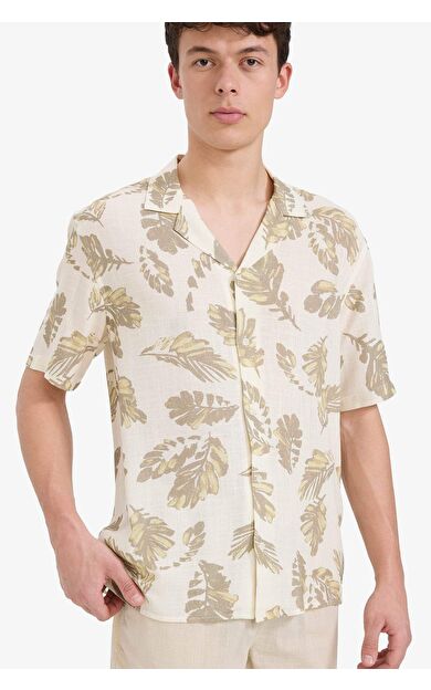 DeFacto Regular Fit Polo Yaka Desenli Yazlık Kısa Kollu Gömlek