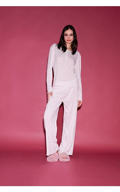 DeFacto Fall in Love Uzun Kollu Pijama Üstü Uzun Pijama Altı
