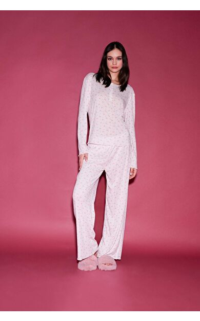 DeFacto Fall in Love Uzun Kollu Pijama Üstü Uzun Pijama Altı