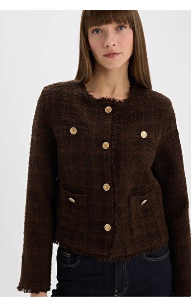 DeFacto Regular Fit Bisiklet Yaka Tweed Blazer Ceket