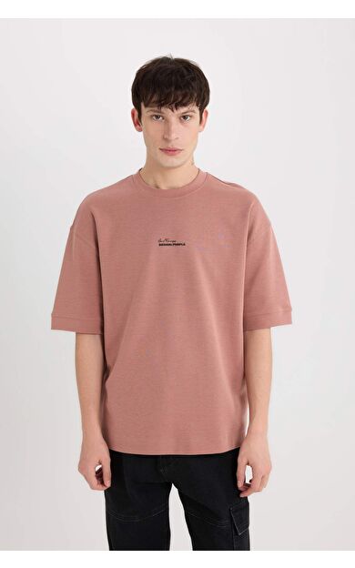 DeFacto Loose Fit Bisiklet Yaka Baskılı Ağır Kumaş Tişört D8462AX25SPBR165