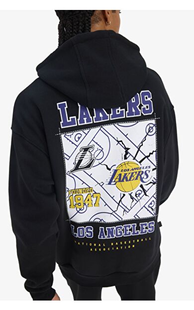 DeFacto DeFactoFit NBA Los Angeles Lakers Oversize Geniş Kalıp Kapüşonlu Kalın Sweatshirt