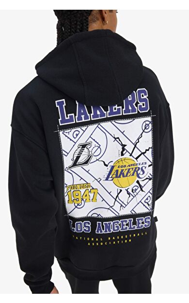 DeFactoFit NBA Los Angeles Lakers Oversize Geniş Kalıp Kapüşonlu Kalın Sweatshirt