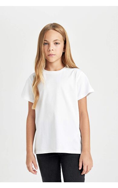 DeFacto Kız Çocuk Regular Fit Bisiklet Yaka Kısa Kollu Tişört D8506A8NSWT34