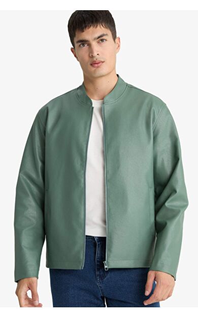 Su İtici Slim Fit Suni Deri Mont