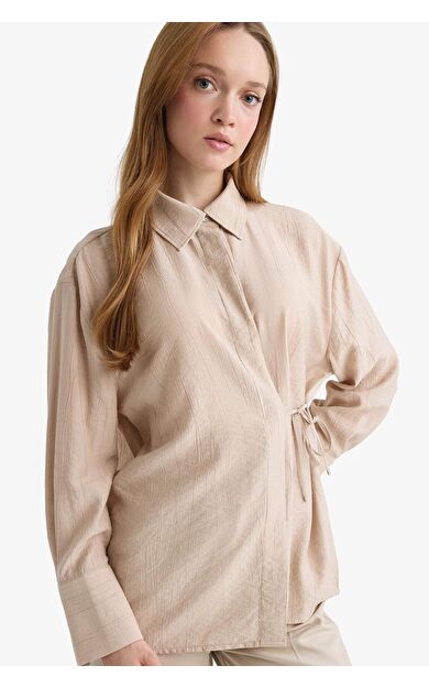 Regular Fit Gömlek Yaka Krinkıl Kumaş Uzun Kollu Gömlek