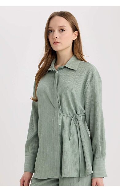 DeFacto Regular Fit Krinkıl Kumaş Uzun Kollu Gömlek