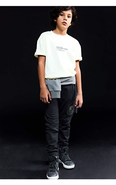 Erkek Çocuk Regular Fit Slogan Baskılı Sweatshirt Kumaşı Pantolon