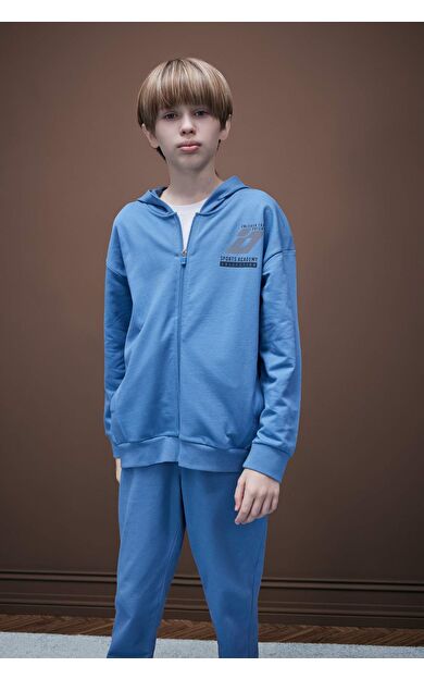 DeFacto Erkek Çocuk Baskılı Kapüşonlu Fermuarlı Sweatshirt