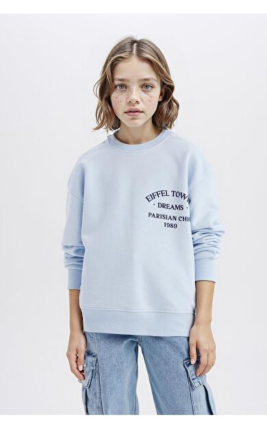 DeFacto Kız Çocuk Relax Fit Bisiklet Yaka Baskılı Sweatshirt D8546A825SPBE745