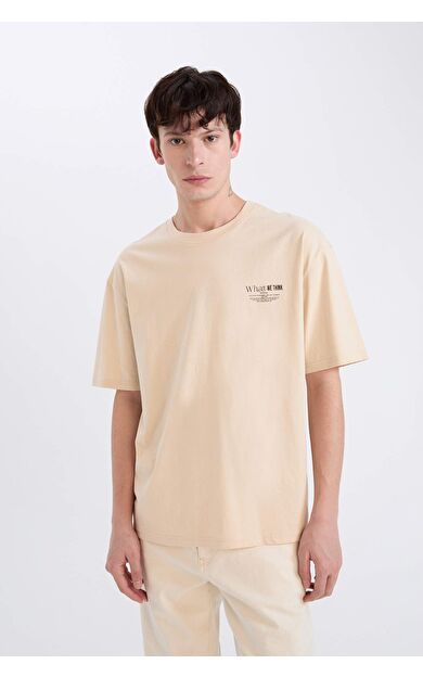 DeFacto Oversize Geniş Kalıp Bisiklet Yaka Baskılı Kısa Kollu Tişört D8594AX25SPBG702