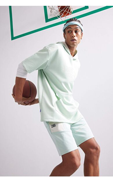 DeFactoFit NBA Golden State Warriors Oversize Geniş Kalıp Kapüşonlu Sporcu Kısa Kollu Waffle Tişört