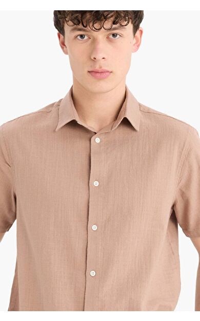 DeFacto Regular Fit Polo Yaka Keten Görünümlü Pamuklu Yazlık Kısa Kollu Gömlek D8613AX25SMBN300