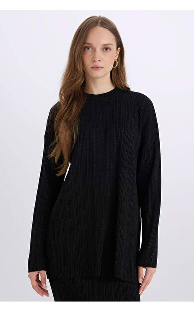 DeFacto Relax Fit Bisiklet Yaka Basic Düz Triko Kazak Tunik