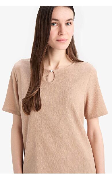 Regular Fit Yuvarlak Yaka Basic Düz Bürümcük Kısa Kollu Tişört