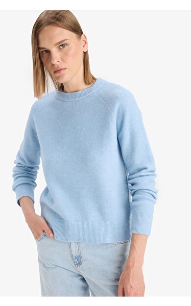 Regular Fit Bisiklet Yaka Basic Düz Soft Touch Yumuşak Triko Kazak