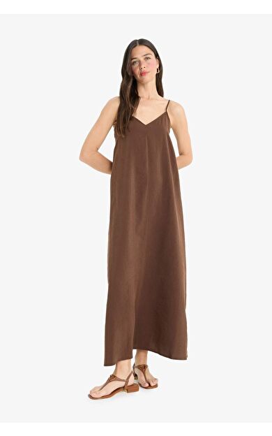 A Kesim V Yaka Modal Kolsuz Maxi Elbise
