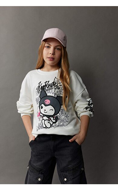 DeFacto Kız Çocuk Kuromi Oversize Geniş Kalıp Bisiklet Yaka Hayvan Desenli Sweatshirt