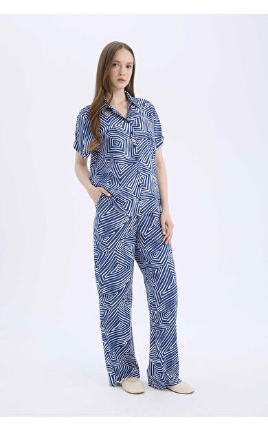 DeFacto Regular Fit Desenli Esnek Belli Düz Paça Pantolon D8844AX25SPBE331