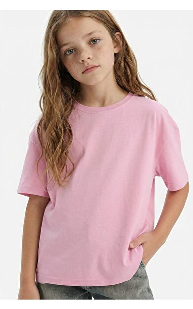 DeFacto Kız Çocuk Relax Fit Bisiklet Yaka Basic Düz Kısa Kollu Tişört D9099A825SMPN444