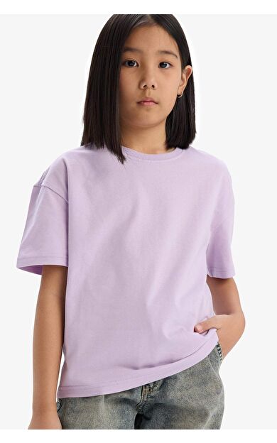 DeFacto Kız Çocuk Relax Fit Bisiklet Yaka Basic Düz Kısa Kollu Tişört D9099A825SMPR143