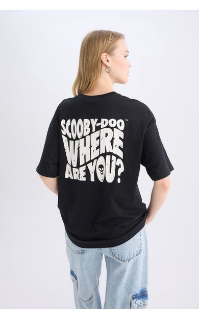 DeFacto Coool Scooby Doo Oversize Geniş Kalıp Bisiklet Yaka Sırt Baskılı Kısa Kollu Tişört