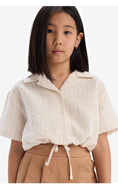 DeFacto Kız Çocuk Cropped Fit Müslin Kısa Kollu Gömlek