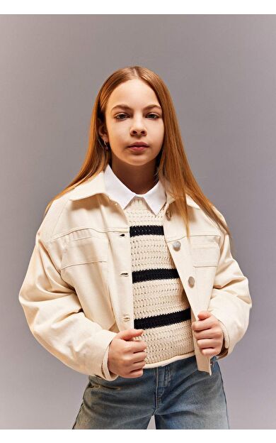 DeFacto Kız Çocuk Crop Pamuklu Uzun Kollu Gömlek