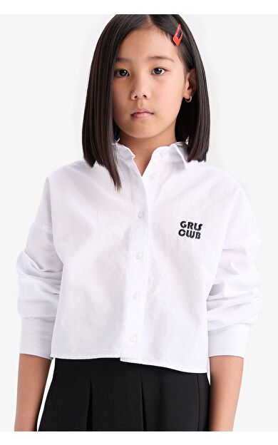 DeFacto Kız Çocuk Crop Oxford Uzun Kollu Gömlek