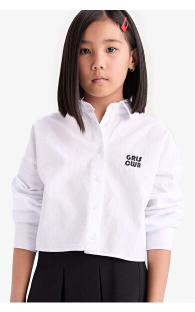 DeFacto Kız Çocuk Crop Oxford Uzun Kollu Gömlek