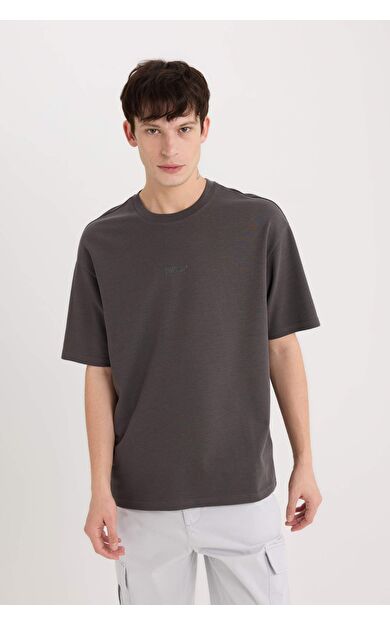 DeFacto Boxy Fit Bisiklet Yaka Baskılı Kısa Kollu Ağır Kumaş Tişört D9184AX25SPAR227