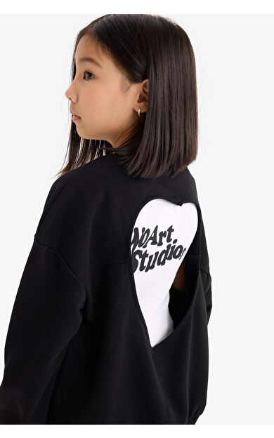 DeFacto Kız Çocuk Oversize Geniş Kalıp Bisiklet Yaka Sırt Baskılı Sweatshirt