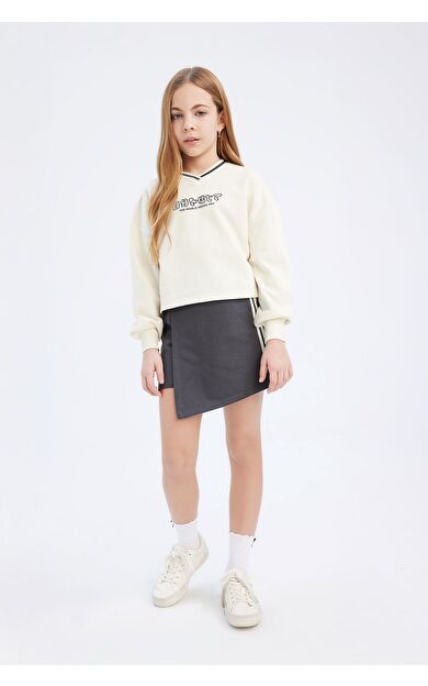 DeFacto Kız Çocuk 2'li Takım Baskılı Sweatshirt Şort Etek