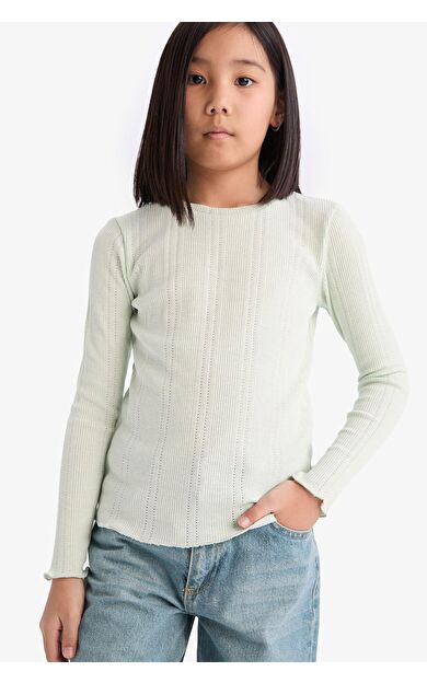 DeFacto Kız Çocuk Slim Fit Dar Kesim Bisiklet Yaka Uzun Kollu Tişört D9234A825SPTR368